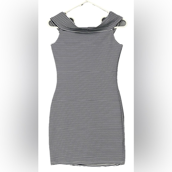 Mango Basics Black & White Striped Bodycon Off Shoulder Dress Sz 4 Preppy Chic - Picture 1 of 6